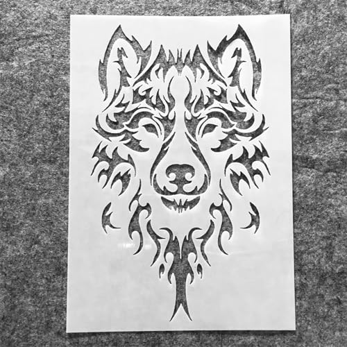 TIAMECH A4 Reusable Wild Wolf Stencil for Painting | Tribal Styled Wolf Layering Template, DIY Wall Art, Wood Furniture, Scrapbook & Crafts (8.3x11.7inch) - style: Wild Wolf