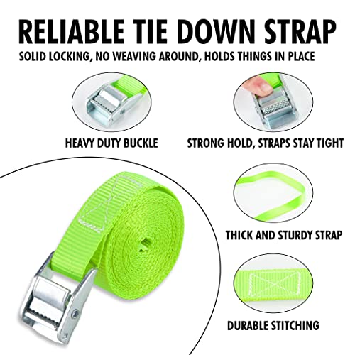 Cartman 1" x 12 ft Lashing Straps, 6 Pack, 600 lb Break Strength, Green - color: Green, size: 6 PK