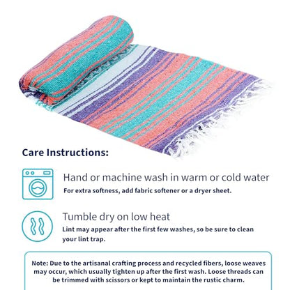 La Montana Bulk Falsa Mexican Blanket, 4 Pack, Lt Purple/Melon/Mint/White - color: Light Purple/Melon/Mint/White