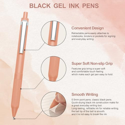 Linbsunne Gel Pens, 0.5mm Black Ink Pens Quick Dry, Metal clip-12 pcs | Fine Point Smooth Writing Pens with Comfort Grip Retractable Pen for Nurses Teacher, Journaling, Office School Supplies - color: Metal clip-12 pcs