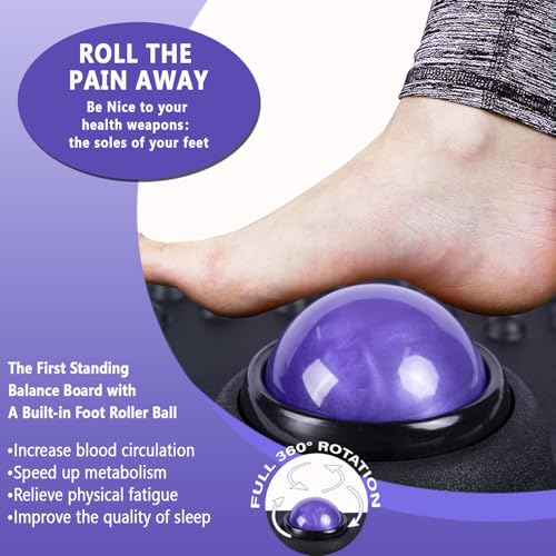 Balance Board for Standing Desk with Massage Ball, Anti-Slip Wobble Board for Office & Home, 360° Rotation Wooden Core Mat for Foot Pain Relief & Anti-Fatigue, Supports 300 lbs