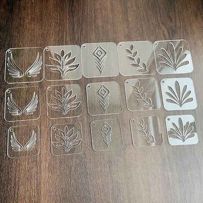 NUO RUI Mandala Stencil Set, Clear Acrylic, 2mm Thick, 5 Assorted Designs in 3 Sizes, with Metal Ring, for Dot Art and Painting