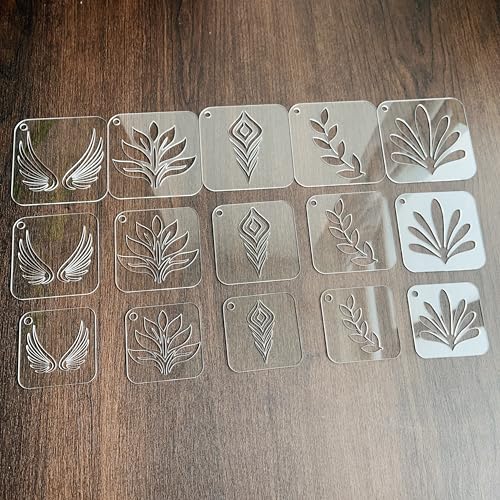 NUO RUI Mandala Stencil Set, Clear Acrylic, 2mm Thick, 5 Assorted Designs in 3 Sizes, with Metal Ring, for Dot Art and Painting