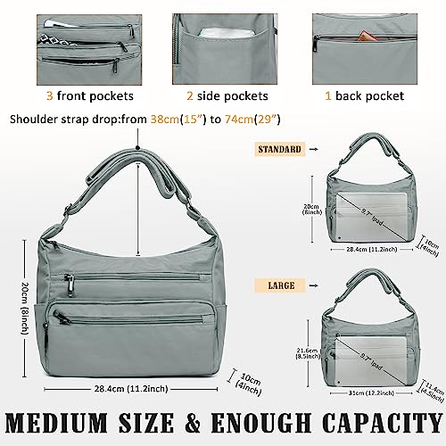 VOLGANIK ROCK RFID Purses for Women Fabric Nylon Multi Pocket Crossbody Bag Ladies Travel Handbag - color: Silver Grey, size: Large