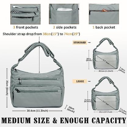 VOLGANIK ROCK RFID Purses for Women Fabric Nylon Multi Pocket Crossbody Bag Ladies Travel Handbag - color: Silver Grey, size: Large