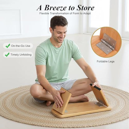 Meditation Bench Foldable & Ergonomic, Kneeling Meditation Stool with 5° Forward Tilt & 400lbs Capacity, Bamboo Meditation Stool with Detachable Velvet Cushion forYoga Prayer (Green) - color: Green