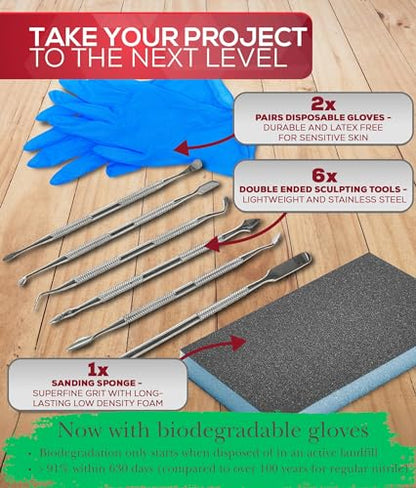 Milliput Superfine White Epoxy Putty 10 Pc Kit - Ceramic & Porcelain Repair | Fixes sinks, tubs, tiles and stone. Includes 6 double ended sculpting tools, sanding sponge, 2 pairs gloves and tips card