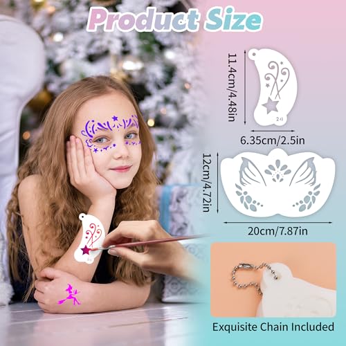 58PCS Face Paint Stencils, Halloween Festival DIY Body Art | Reusable, Washable, 50 Face Painting Stencils, 8 Sheets Tattoo Templates Stickers, Makeup Party, Painting Supplies