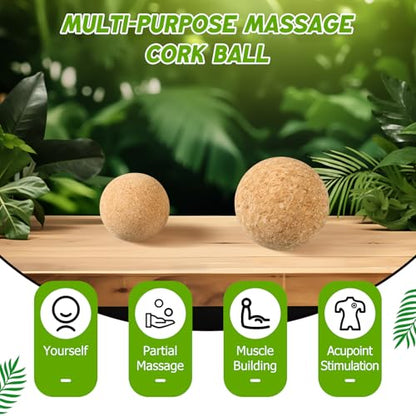 TrelaCo Cork Massage Balls Set of 2 for Fascia Release After Exercise Yoga Point Therapy Relax Muscles Relieve Stress Tools - size: 4.5+6cm