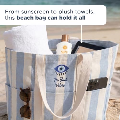 Folkulture Beach Tote Bags For Women, Beach Must Haves 2026-18x15 Inch | Waterproof,Sandproof, Large Tote Bags for Women, Swimming Pool, Beach Essentials, Simple Modern Pool Bag, Bolsos Para Mujeres - color: Evil Eye