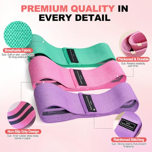 2-in-1 Fabric Resistance Bands Set & 12-Loop Numbered Elastic Stretching Strap - Non-Slip Booty Bands for Glute Workout, Stretchy Yoga Belt for Physical Therapy & Rehab