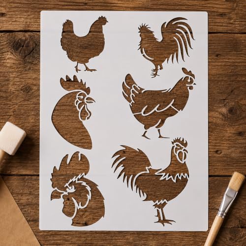Chicken Stencil | Reusable Farmhouse Farm Stencils for Painting on Wood, Glass, Wall, Rock, Fabric, Walls, Canvas, Glassware | Rooster Farm Animals Stencil 8.5"x 11"