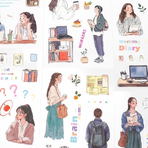 Quiet Office Sticker Scrapbooking Supplies for Junk Journal, 20 Sheets PET Stickers - Vintage Journaling Stickers, Ephemera Sticker Book Pre Cut(TZ-009-008) - style: Quiet Office