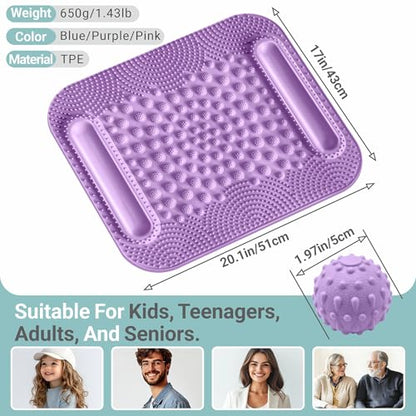 Foot Massage Mat with Two Massage Balls, 5-Zone Acupressure & Reflexology Mat for Various Stimulation, Portable Pressure Point Pad for Feet Relaxation, Pain, Fatigue Relief(Purple) - color: Purple