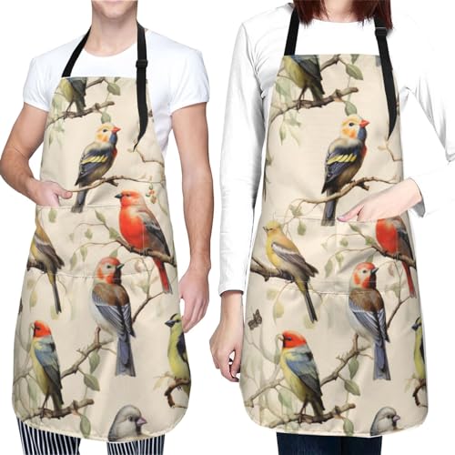 Artist Painting Apron with 2 Pockets Painters Art Aprons Gifts for Women Men - color: Birds on Branches