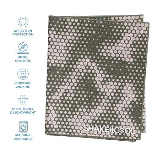 SHAKEitCOOL Extended Size Cooling Towel – Be Cool in Style - Heat Relief, Soft, Lightweight, Sun Protection, Easy Clean - Perfect for Biking, Hiking, Running, Yoga, Golf, Gardening - Green Camo M - color: Green Camo