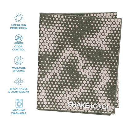 SHAKEitCOOL Extended Size Cooling Towel – Be Cool in Style - Heat Relief, Soft, Lightweight, Sun Protection, Easy Clean - Perfect for Biking, Hiking, Running, Yoga, Golf, Gardening - Green Camo M - color: Green Camo