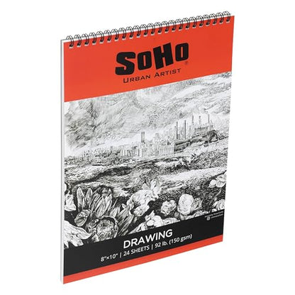 SoHo Urban Artist Softcover Drawing Pad - 8"x10" - 92 lbs/150gsm, Mixed Media, 24 Dual-Sided Sheets, Acid-Free, Wire-Bound, Micro-Perforated, Repeated Erasing & Reworking - size: 8"x10"