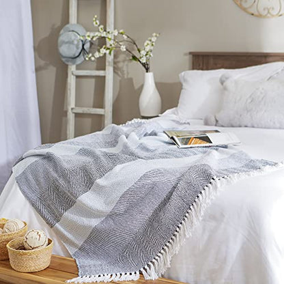 DII Herringbone Striped Collection Cotton Throw Blanket, 50x60, Blue - color: Blue, size: 50x60"