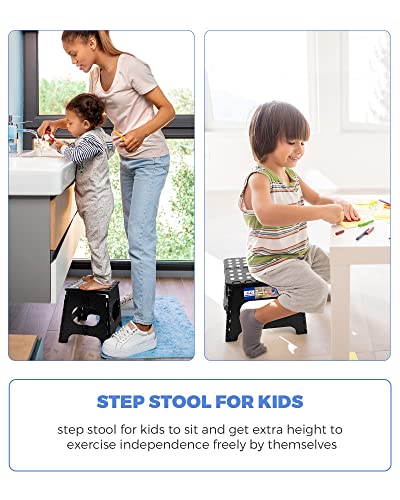 ACKO 11" Folding Step Stool for Kids, Holds 300 lb Foldable Stools, White | Heavy Duty Collapsible Foot Stool, Lightweight with Built-in Handle, Non-Slip for Adults Kitchen Bathroom Bedroom Outdoor - color: White, size: 11 Inch