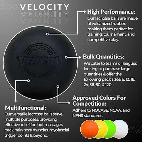 Velocity 라크로스 볼 - 60팩 및 120팩 - 연습용, 공식 NFHS 및 대학 승인 사이즈 - color: 블랙., size: 120 Balls, style: 연습용 공