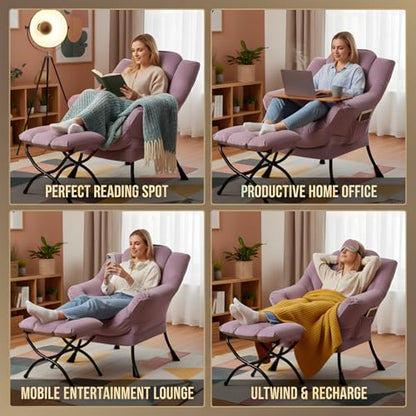 Tiita Lazy Chair with Ottoman, Comfy Reading Accent Chair, Light Purple - color: Light Purple