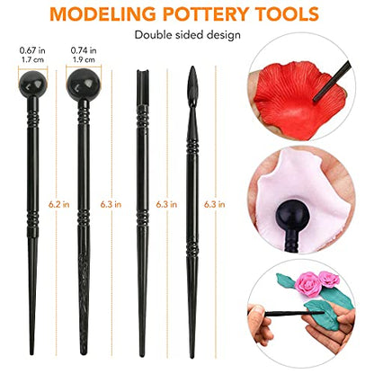 LotFancy 30PCS Clay Tools Kit for Beginners, Polymer & Air Dry Clay Sculpting Tools with Carrying Pouch, Pottery Ceramic Modeling Carving Tools Set for Adults Kids Art Crafts