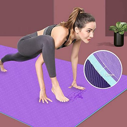 Hatha Yoga Extra Thick TPE Yoga Mat - 72"x 32" Thickness 1/2 Inch -Eco Friendly- With High Density Anti-Tear Exercise Mats For Home Gym Travel & Floor Outside - color: Purple/Green