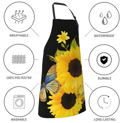 Artist Painting Apron with 2 Pockets Painters Art Aprons Gifts for Women Men - color: Sunflowers and Butterfly