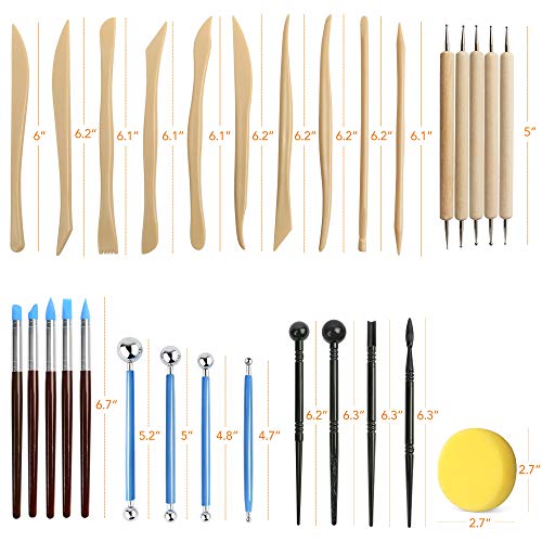 LotFancy 30PCS Clay Tools Kit for Beginners, Polymer & Air Dry Clay Sculpting Tools with Carrying Pouch, Pottery Ceramic Modeling Carving Tools Set for Adults Kids Art Crafts