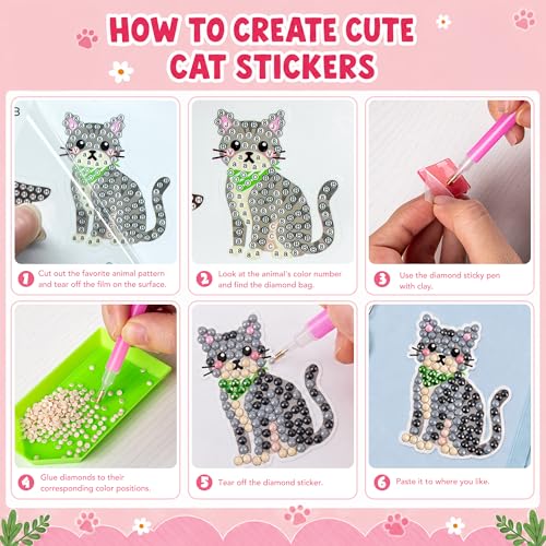 Labeol Diamond Art Kits for Kids Boys and Girls Ages 6-8-10-12 Easy to DIY Creative Diamond Art Sticker Craft by Numbers Kits for Kids and Adult Beginners (Cat) - style: Cat
