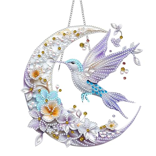 Hanging Diamond Art Kits for Adults Bird Animals - 8x8 Inch Double-Sided Acrylic Board DIY Crystal Diamond Suncatcher Pendant, Sparkling Home Wall or Window Decoration Handmade Gift - color: Bird