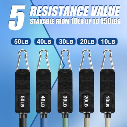 WHATAFIT Resistance Bands with Handles, 5-Level Exercise Bands for Workout - color: Green Blue