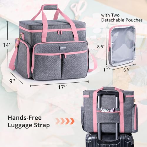AMOIGEE Large Craft Bag - Scrapbook Storage, Craftsman Tool Tote Bag, Teacher Bags, Scrapbook Tote Bag, Art Supply Bag for Teachers, Large Sewing Machine Case - color: Pink, size: W/No Wheels