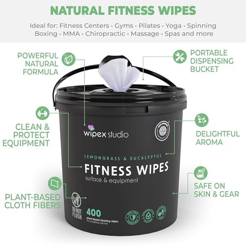 Wipex Fitness Wipes for Equipment Bundle - Get 2 Buckets (1) Lavender & (1) Lemongrass Plant-Based Fitness Equipment Wipes, Clean Surfaces & Mats, Safe Gym Cleaner & Peloton Wipes, 400 Ct (Pack of 2) - size: 400 Count (Pack of 2), style: Bundle: Lavender