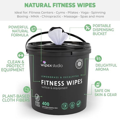 Wipex Fitness Wipes for Equipment Bundle - Get 2 Buckets (1) Lavender & (1) Lemongrass Plant-Based Fitness Equipment Wipes, Clean Surfaces & Mats, Safe Gym Cleaner & Peloton Wipes, 400 Ct (Pack of 2) - size: 400 Count (Pack of 2), style: Bundle: Lavender