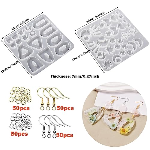 Attuslla Star & Moon Shape Resin Earring Molds - Silicone, Jewelry, DIY Pendant Molds with Ear Hooks & Jump Ring - color: Style 6
