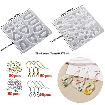Attuslla Star & Moon Shape Resin Earring Molds - Silicone, Jewelry, DIY Pendant Molds with Ear Hooks & Jump Ring - color: Style 6