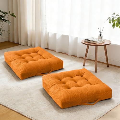 Orange 2 Pack Corduroy Floor Pillows with Handle for Yoga - color: Orange