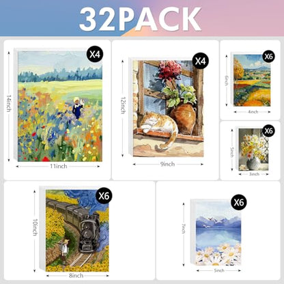 ESRICH Canvas Boards for Painting 32 Pack Art Supplies Paint Canvas 3x5, 4x6, 5x7, 8x10, 9x12, 11x14 Blank Large Canvases for Painting-Cotton Primed Canvas Panels for Acrylic, Oil, Gouache & Tempera. - size: 32 Packs Canvas Panel - 6 Sizes