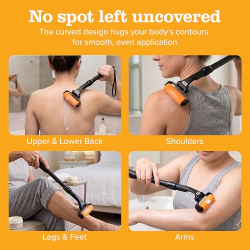 EZPIK Lotion Applicator for Back with 2 Replacement Foam Rollers, Extendable up to 23" - Curved Back Lotion Applicator for Elderly & Seniors with Limited Mobility, Body Cream & Sunscreen Applicator