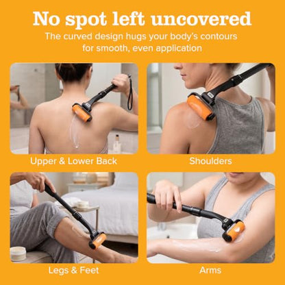 EZPIK Lotion Applicator for Back with 2 Replacement Foam Rollers, Extendable up to 23" - Curved Back Lotion Applicator for Elderly & Seniors with Limited Mobility, Body Cream & Sunscreen Applicator