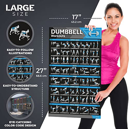 [12-PACK] Laminated Large Workout Poster Set - Perfect Workout Posters for Home Gym - Exercise Charts Incl. Dumbbell, Yoga Poses, Resistance Band, Kettlebell, Stretching & More Fitness Gym Posters - style: Dark