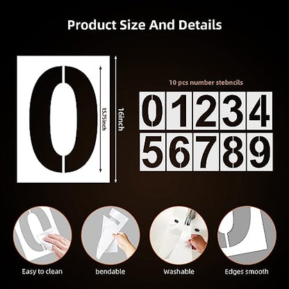 16 Inch Large Number Stencils - Reusable Plastic Digital Stencils for Cake, Address, Painting - size: 16 Inch