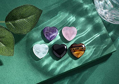 QINJIEJIE 5 PCS Crystals Natural Heart Pocket Stones Healing Crystals - color: Multi-colored - 5pcs Crystal