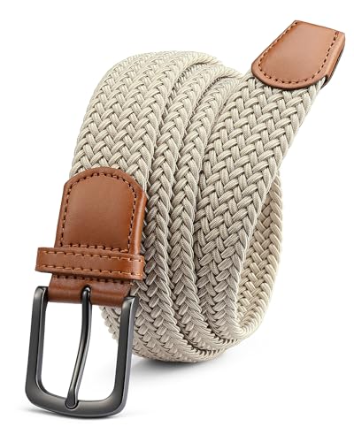 CHAOREN Stretch Belt for Men - Elastic Belt for Golf & Casual Wear - color: Gun / Khaki, size: 26"-30" Waist Adjustable