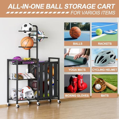 Homeiju Ball Storage Garage Sports Equipment Organizer, Metal, Black