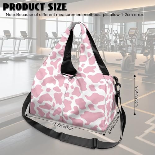 Pink Cow Print Gym Bag with Shoe Compartment Durable Gym Tote with Yoga Mat Holder Sports Duffel Bags with Double Zipper, Sports Duffle Bags for High School - color: Pink Cow Print