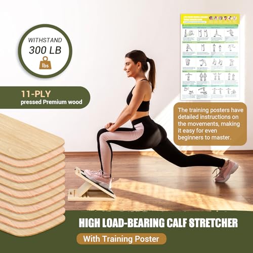 Slant Board Calf Stretching, 300 LBS Capacity Portable Wooden Incline Board