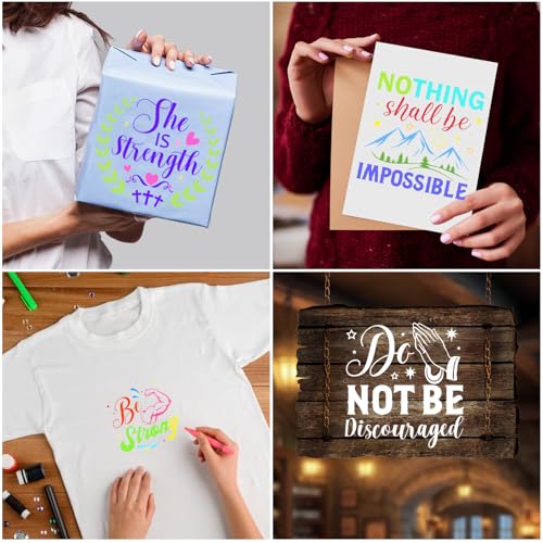 JSRQT 16Pcs Christian Inspirational Stencils, Bible Verse Motivational Quotes Word Stencils Set, Plastic Reusable Template for Painting DIY Wood Wall Canvas Sign for Home Decor Card Making, 13×13 CM - size: 13*13CM